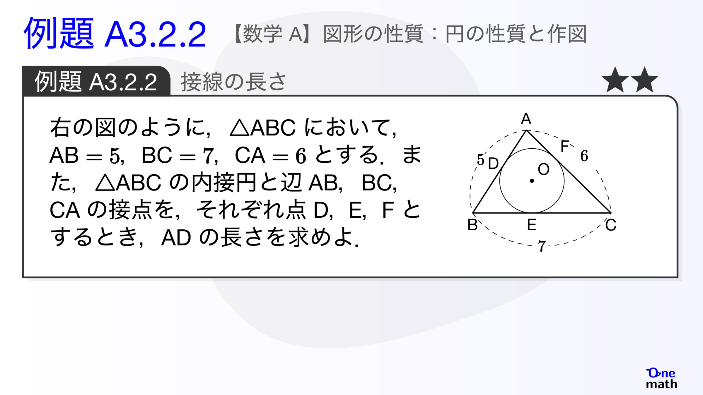 【数学A】例題3.2.2：接線の長さ（One More）