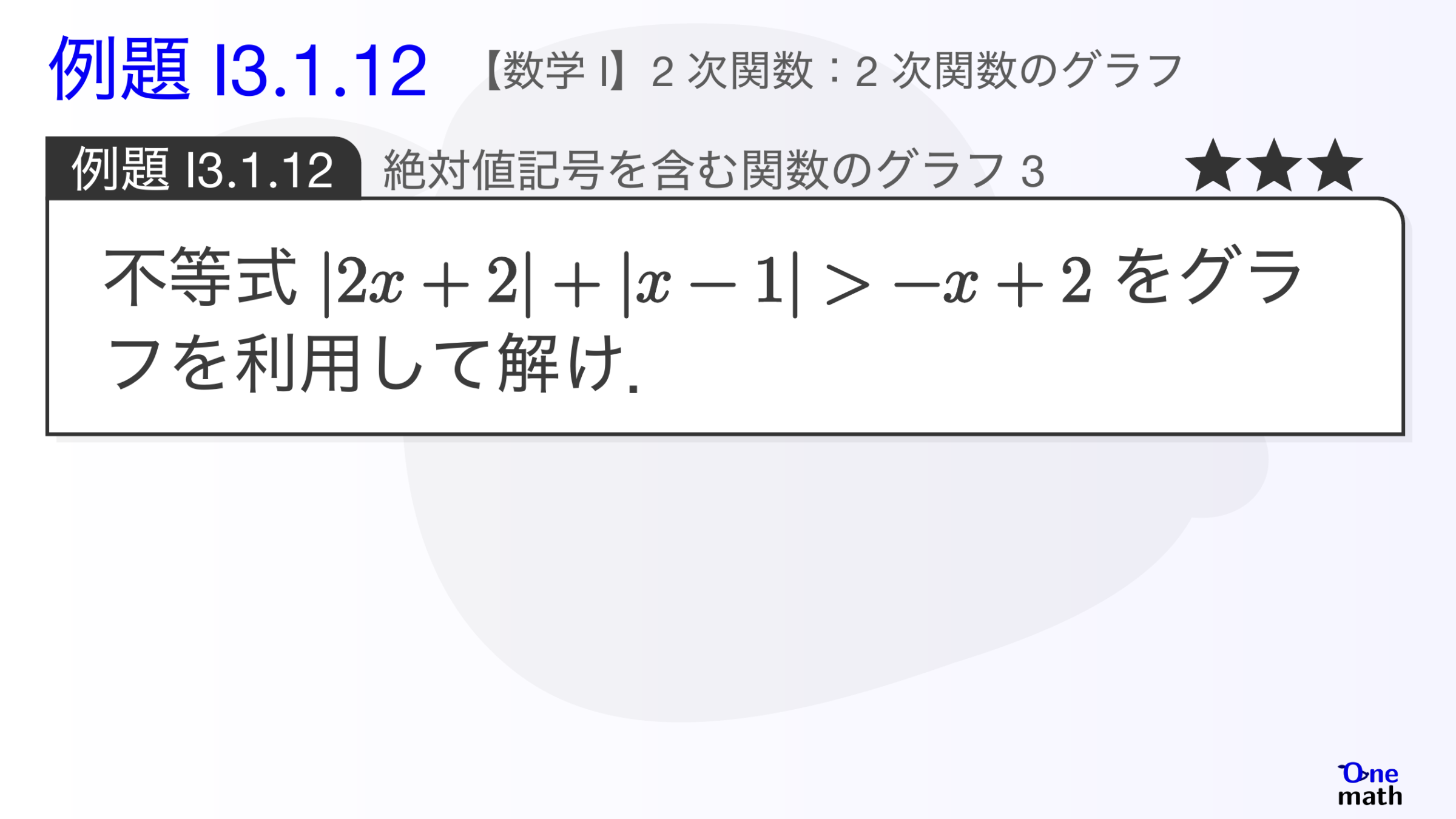 【数学I】例題3.1.12：絶対値記号を含む関数のグラフ3（One More）