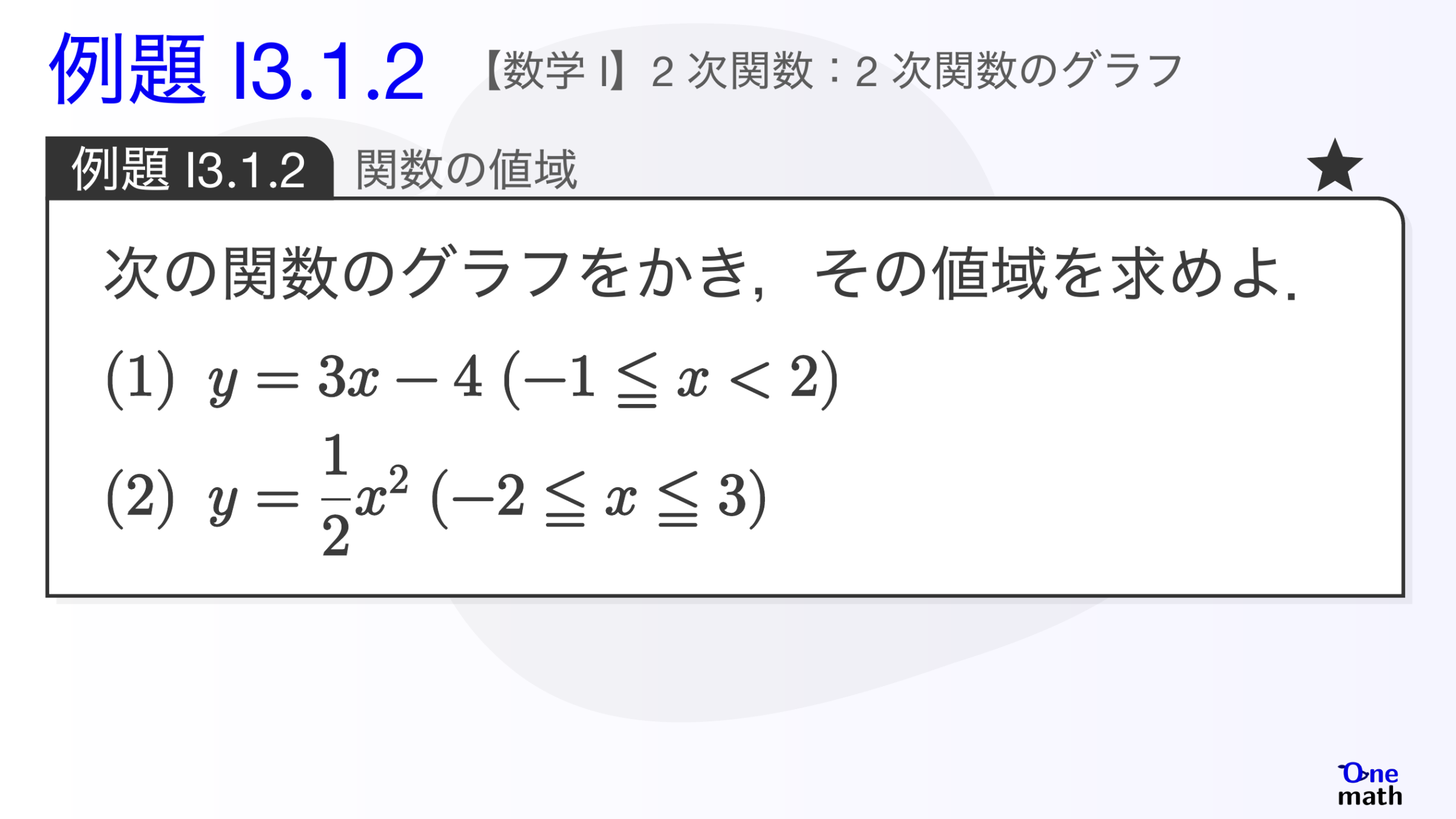 【数学I】例題3.1.2：関数の値域（One More）