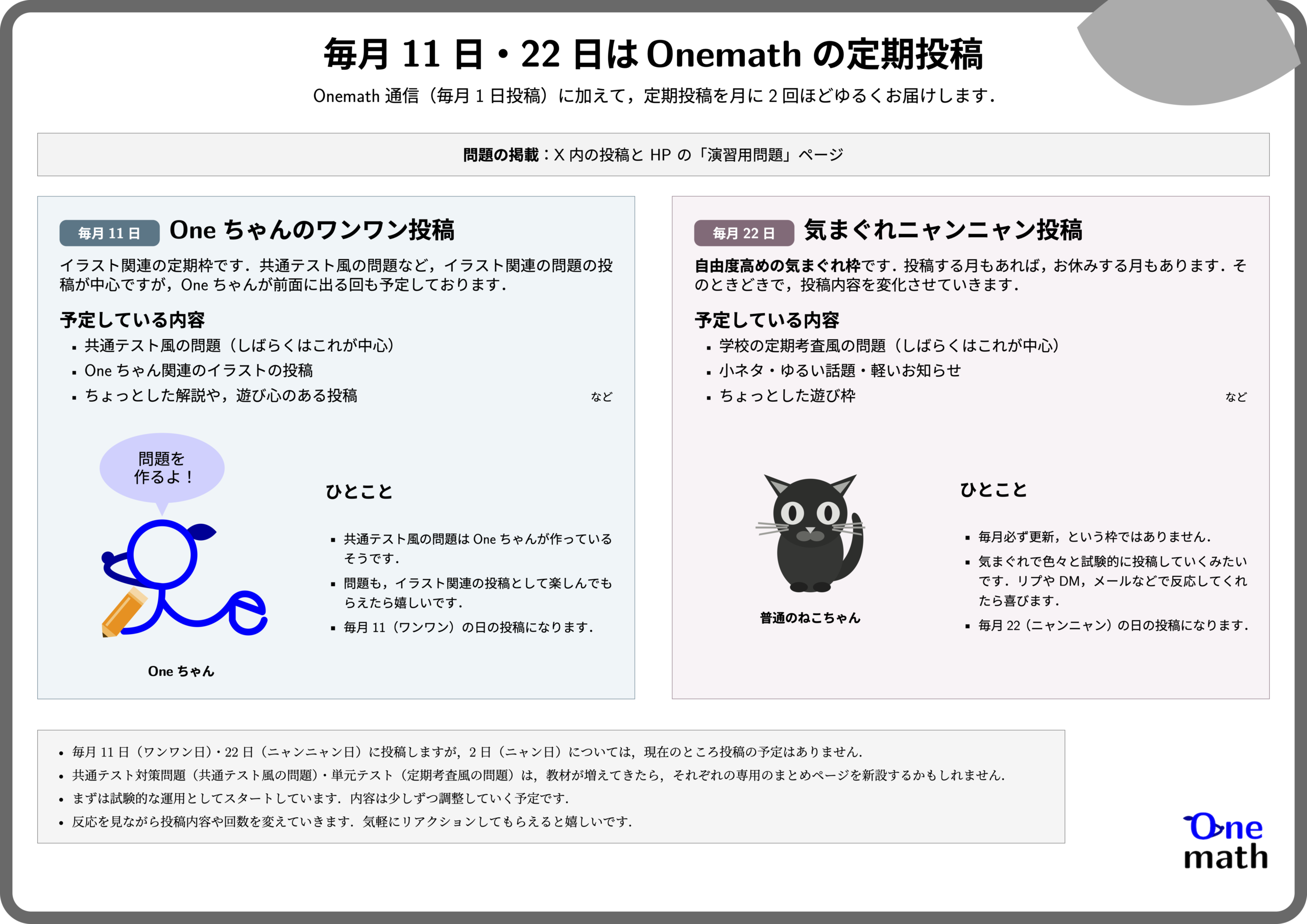 毎月 11 日・22 日は Onemath の定期投稿