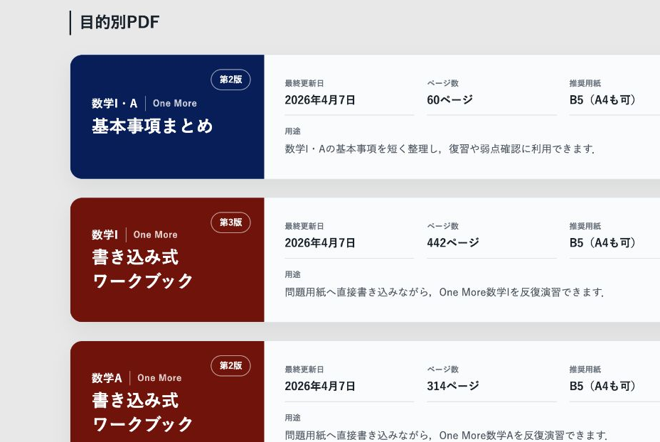 現在のPDFページにある書き込み式ワークブックの選択画面