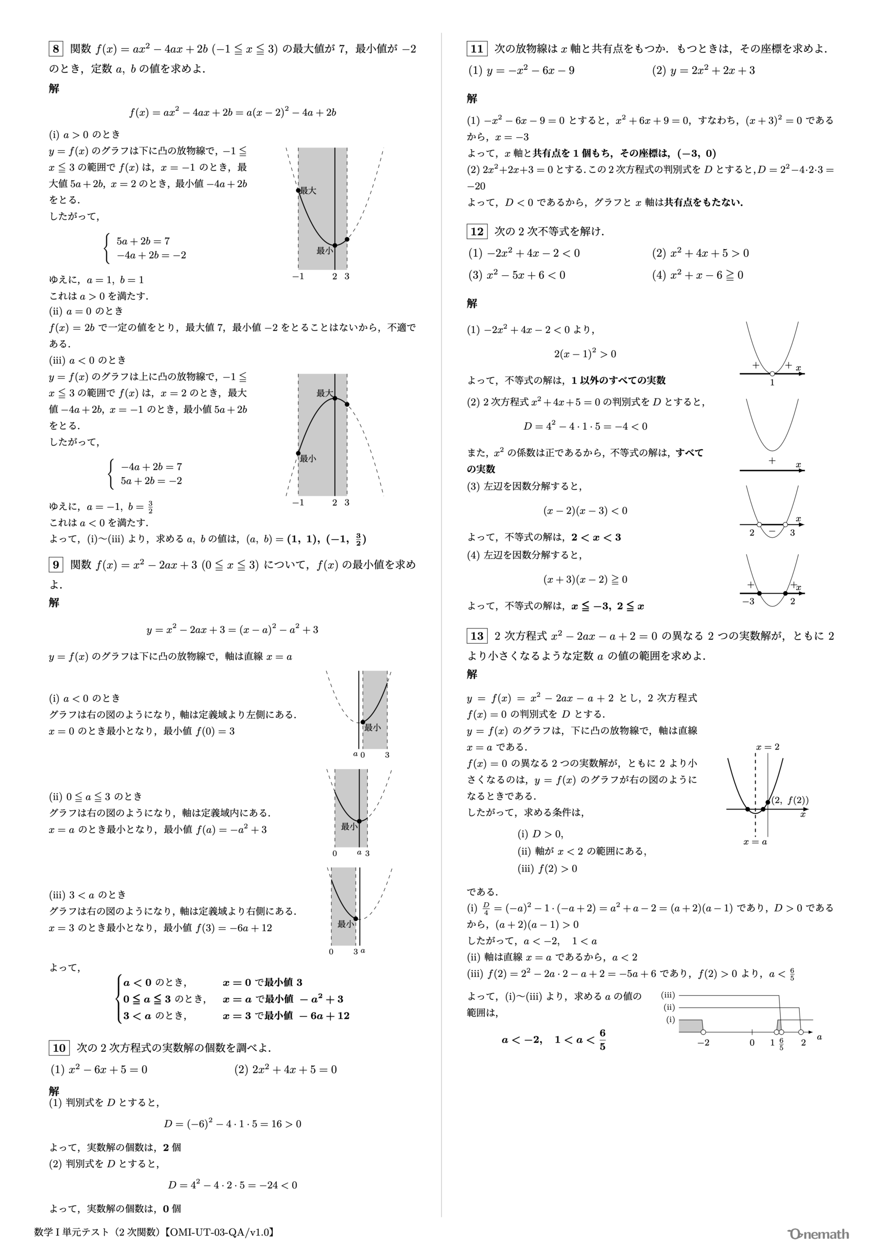 数学I 単元テスト（2次関数）2ページ目【OMI-UT-03-QA/v1.0】